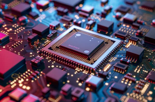 Close-up of a new technology chip background featuring intricate