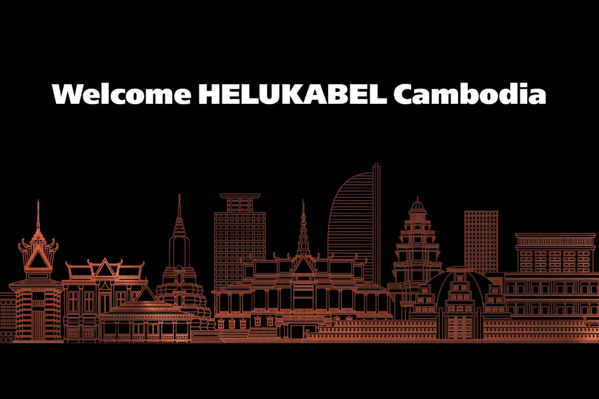 Skyline von Kambodscha mit Schriftzug "Welcome Helukabel to Cambodia": Helukabel gründet eine neue Tochtergesellschaft in Kamboscha
